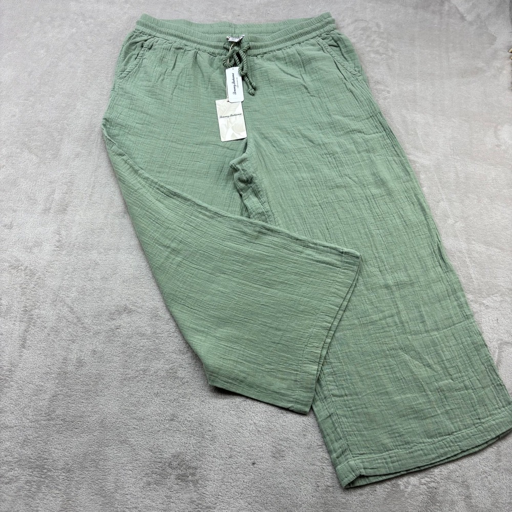 Tommy Bahama Gauze HR Wide Leg Pant Womens L Iceberg Green Coastal Resort Travel